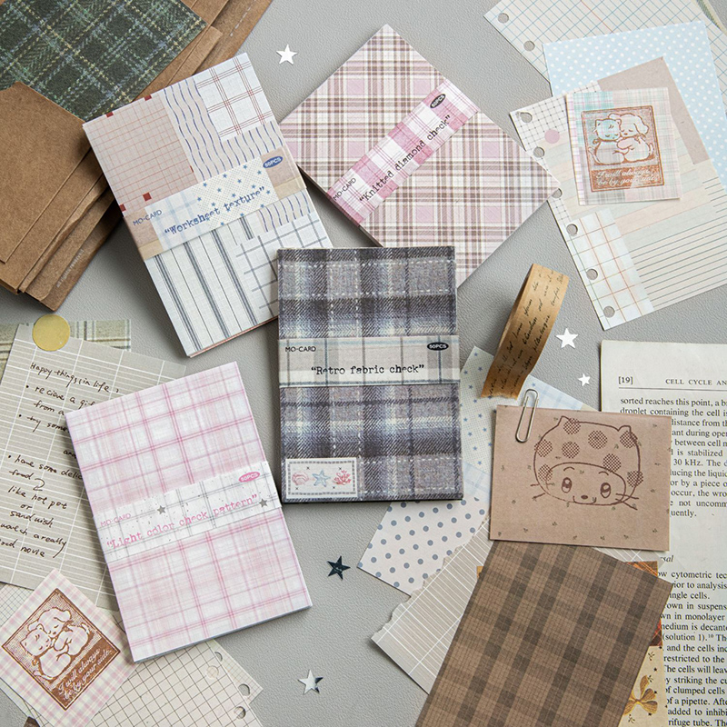 Cardstock Paper Pack - 50pcs Creative Plaid Decor Scrapbook Vintage